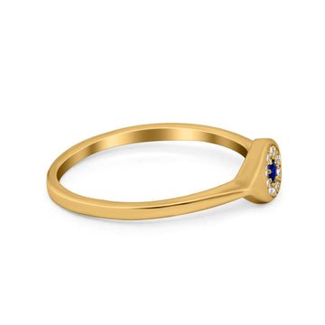 Evil Eye Ring Round Yellow Tone, Simulated Blue Sapphire CZ 925 Sterling Silver